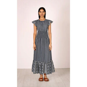 Banjanan Aurelia Ruffle Sleeve Tiered Maxi Dress in Gingham Noir Small